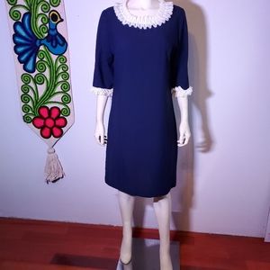 Vintage 60s Mod Navy Blue Ruffle Collar dress